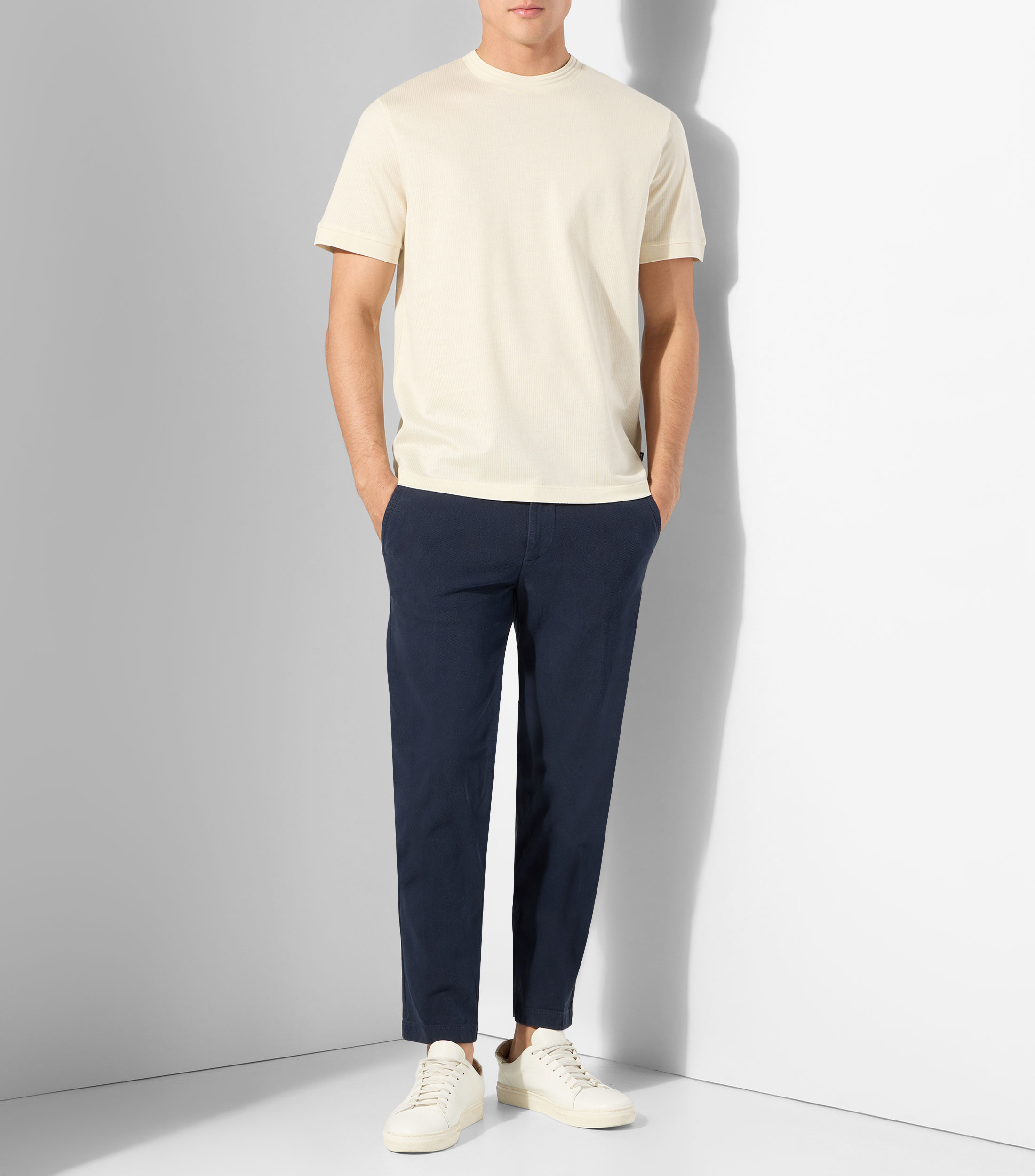 Pantalón slim de algodón elástico estructurado Hombre
